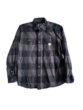 Carhartt Men's Sz M Loose Fit Plaid Flannel Long Sleeve Shirt Black Gray Cotton